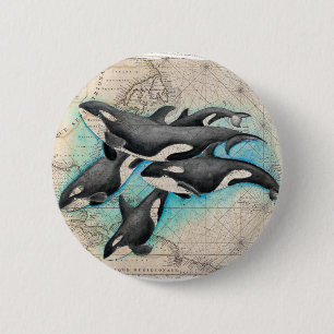 Orca Map Atlas 6 Cm Round Badge