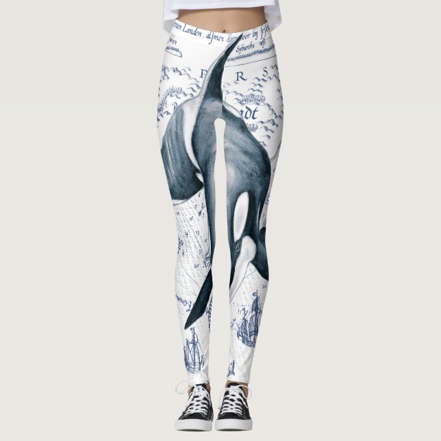 Orca Map Blue Leggings (Front)