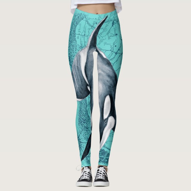 Orca Map Teal Leggings (Front)