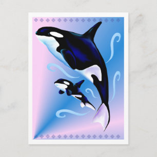 Orca Mum and Baby Postcard