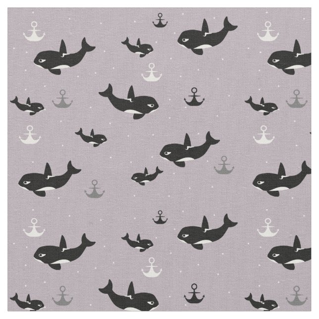Orca Pattern - Cute Killer Whale Cartoon Pattern Fabric (Close Up)