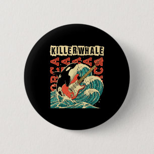 Orca playing guitar respect the locals ocean anima 6 cm round badge