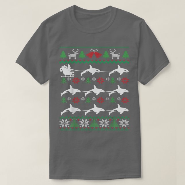 Orca Pulling Santa Sleigh Funny Whale Lover Ugly C T-Shirt (Design Front)