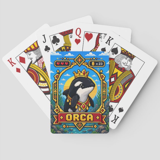 Orca Retro 8-Bit Pixel Art Playing Cards (Back)