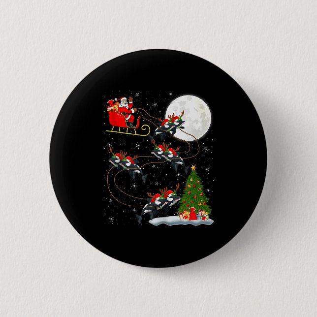 Orca Santa Sleigh Flying Funny Magical Christmas T 6 Cm Round Badge (Front)