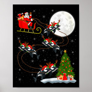 Orca Santa Sleigh Flying Funny Magical Christmas T Poster