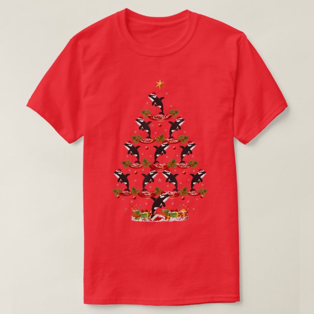 Orca Sea Animal Xmas Tree Lighting Santa Orca Chri T-Shirt (Design Front)