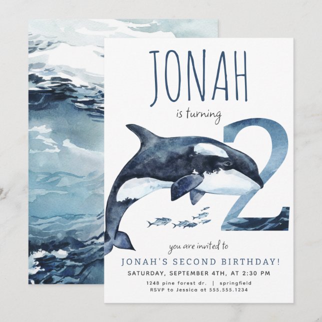 Orca Second Birthday Invitation (Front/Back)