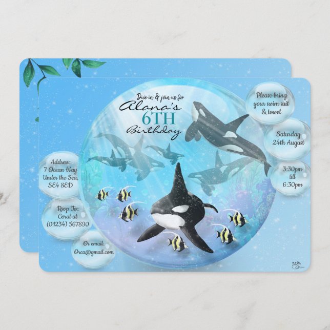 Orca Snow Globe Birthday Invitations (Front/Back)