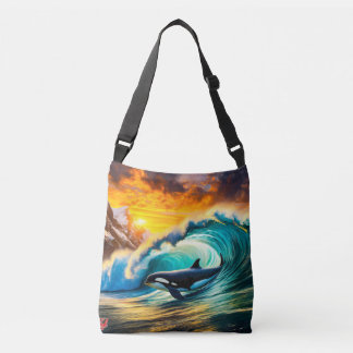 Orca Solo Wave Barrel Fun Design by Rich AMeN Gill Crossbody Bag