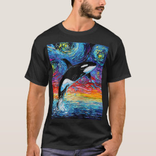 Orca Starry Night Killer Whale Sunset Ocean Art by T-Shirt