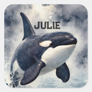 Orca Stormy waves, Personalized Square Sticker