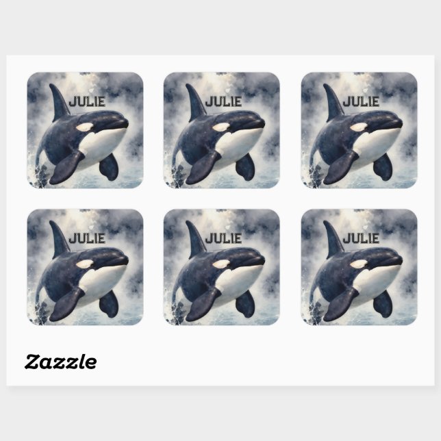  Orca Stormy waves, Personalized Square Sticker (Sheet)