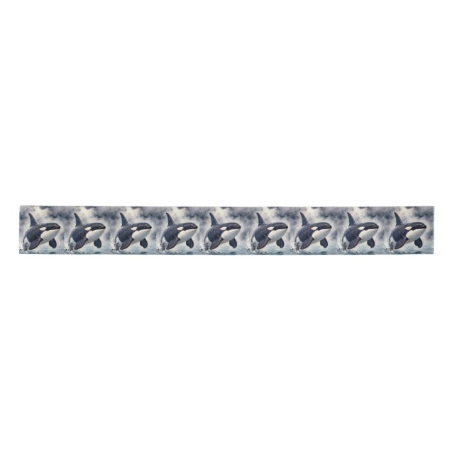 Orca Stormy waves Satin Ribbon (Front)