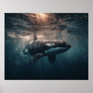 Orca Swimming in Deep Water Poster