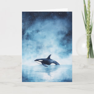 Orca Swimming Through a Starry Ocean Card