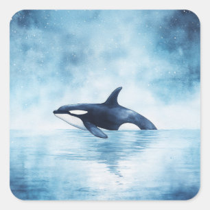 Orca Swimming Through a Starry Ocean Square Sticker