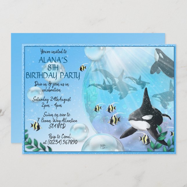Orca Under The Sea Party Invitations (Front/Back)
