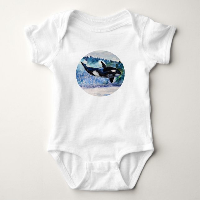 Orca Whale Art Baby Bodysuit (Front)