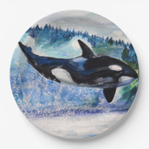 Orca whale art Custom Paper Plates