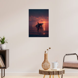 Orca Whale at Sunset – Ocean Wildlife Illustration Poster