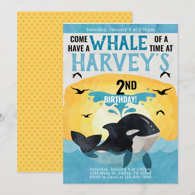 Orca Whale Birthday Party Invitation Invite (Front/Back)