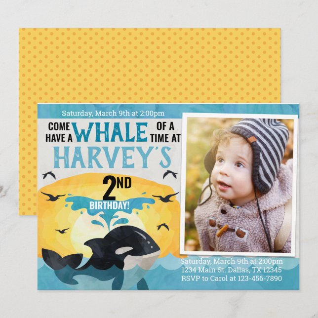 Orca Whale Birthday Party Invitation Invite (Front/Back)