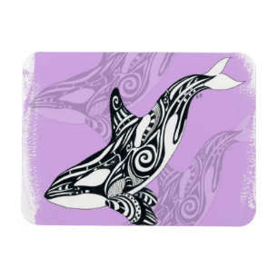 Orca Whale Brushed Tribal Pink Doodle Magnet