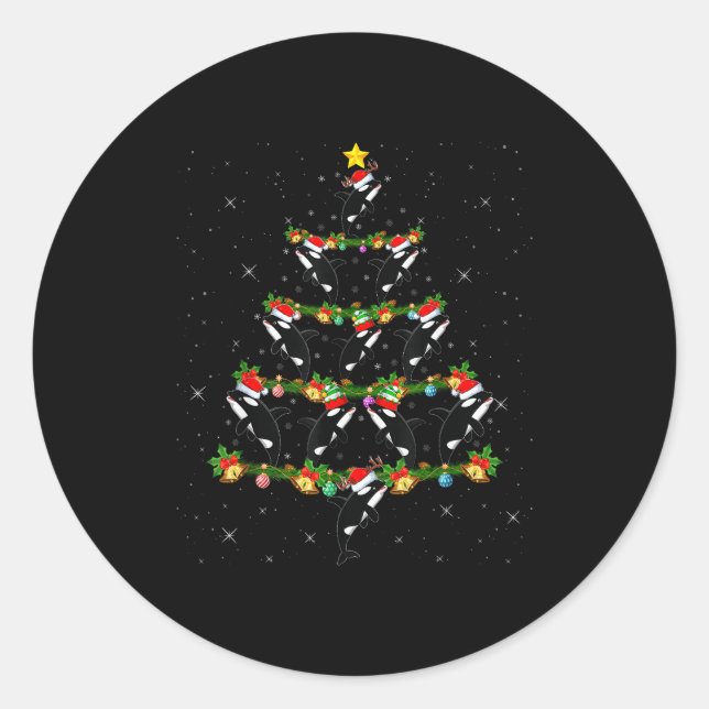 Orca Whale Christmas Tree Lights Santa Funny Sea A Classic Round Sticker (Front)