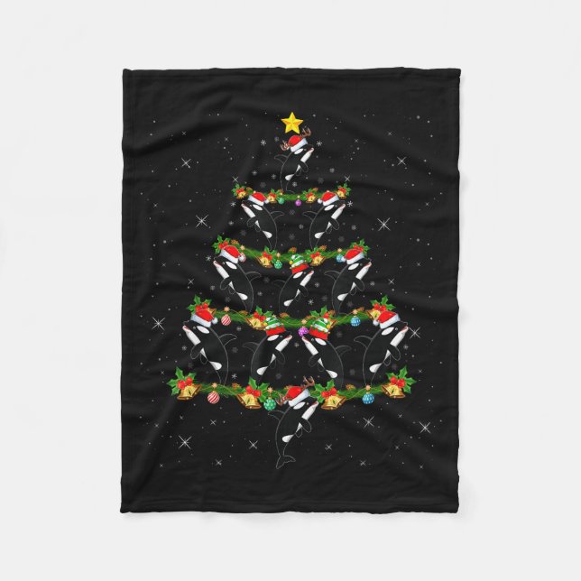 Orca Whale Christmas Tree Lights Santa Funny Sea A Fleece Blanket (Front)