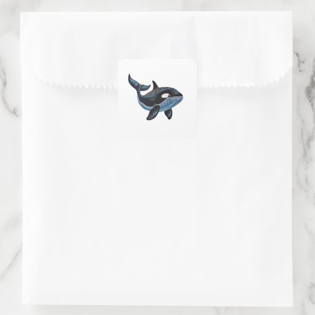 Orca Whale - Folk Art Square Sticker (Bag)