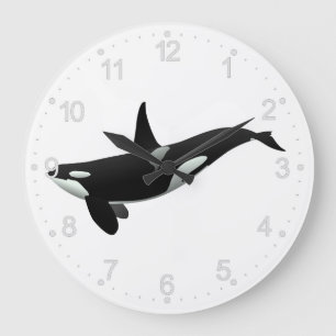 Orca whale illustration - Choose background color Large Clock
