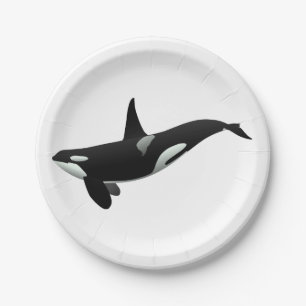 Orca whale illustration - Choose background color Paper Plate