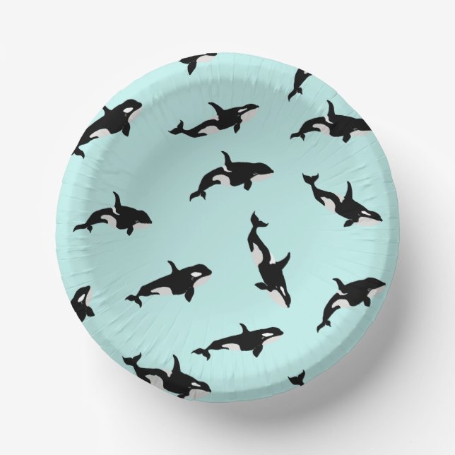 Orca Whale Illustration Pod Pattern Sea Baby Blue  Paper Plate (Front)
