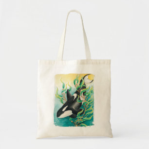 Orca Whale in Kelp Watercolor Art Tote Bag