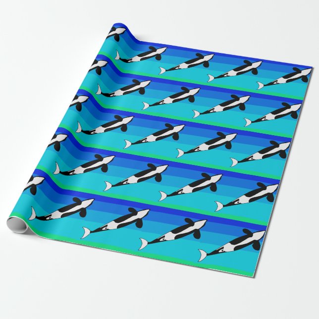 Orca Whale Ocean Blue Wrapping Paper (Unrolled)