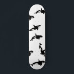 Orca Whale Pod Pattern Ocean White  Skateboard<br><div class="desc">Whimsical pod of beautiful orca whales for every whale lover. Orca killer whales pattern home decor,  gift. Orca whale-themed black and white cool personalised skateboard.</div>
