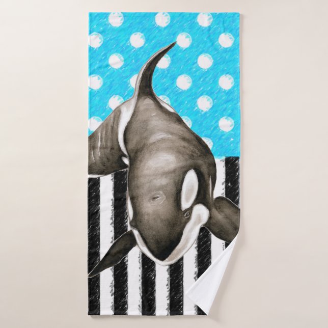 Orca Whale  Polka Dot Blue Bath Towel Set (Bath Towel)