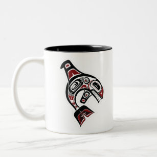 Orca Whale Salish design Pacific Northwest native Two-Tone Coffee Mug