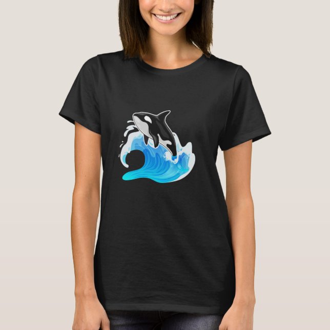 Orca Whale Sea Ocean Wave T-Shirt (Front)