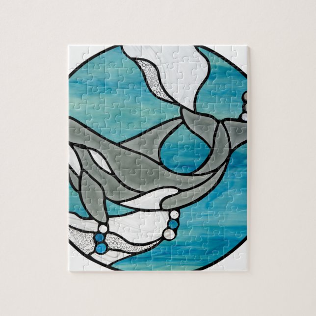Orca Whale Stained Glass Art Design Jigsaw Puzzle (Vertical)