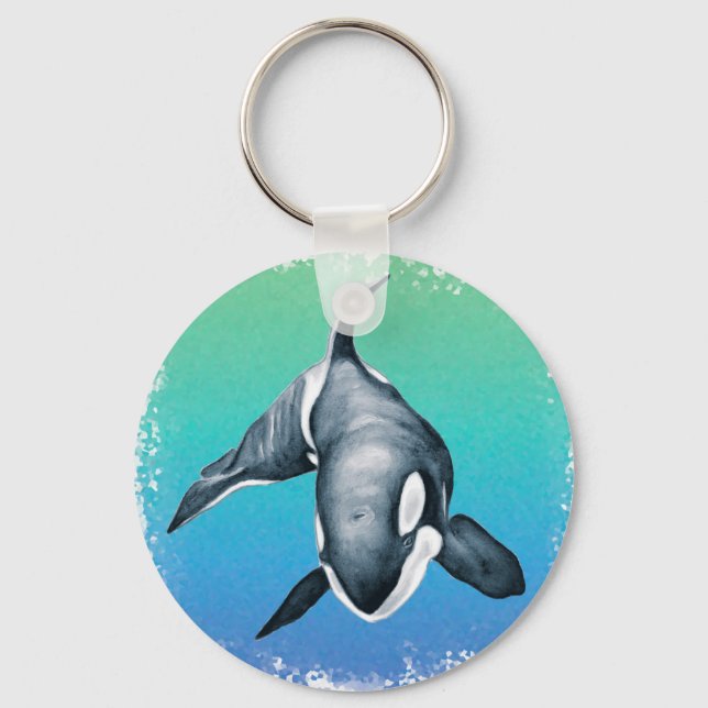 Orca Whale Teal crystal Key Ring (Front)