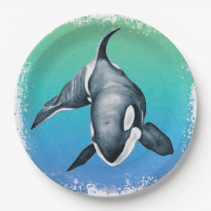 Orca Whale Teal crystal Paper Plate