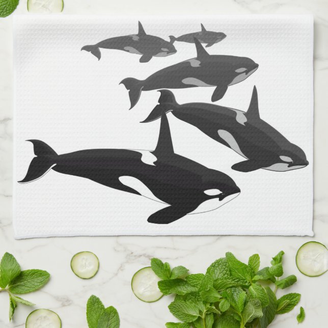 Orca Whale Towel Killer Whale Dish Towels & Decor (Folded)