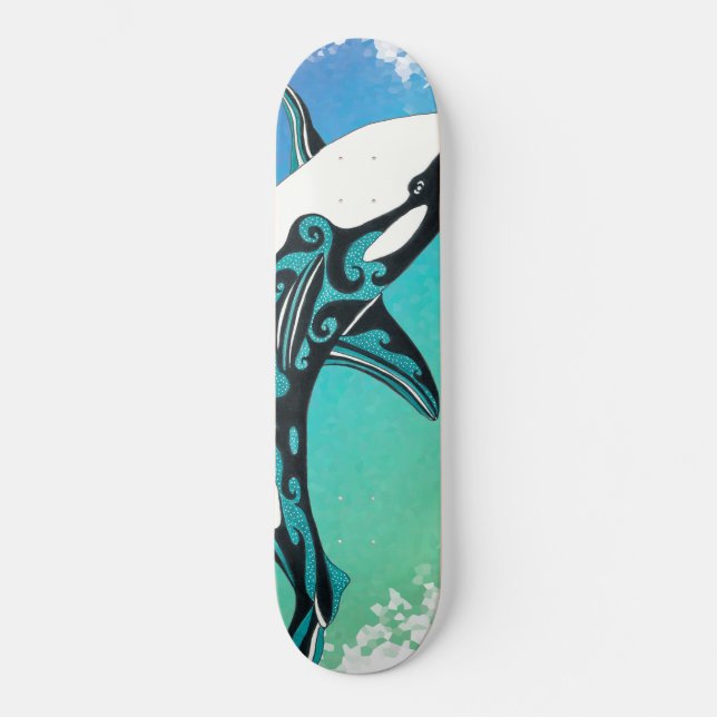 Orca Whale Tribal InkTeal Skateboard (Front)