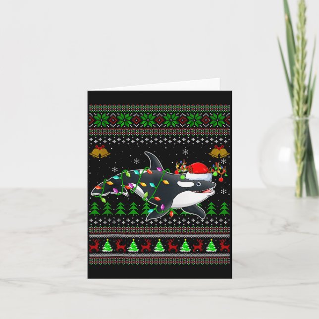 Orca Whale Ugly Christmas Sweaters Santa Sea Anima Card (Front)