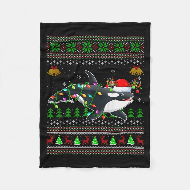 Orca Whale Ugly Christmas Sweaters Santa Sea Anima Fleece Blanket (Front)