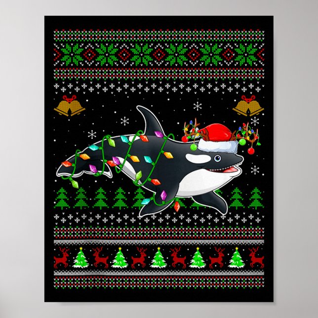 Orca Whale Ugly Christmas Sweaters Santa Sea Anima Poster (Front)
