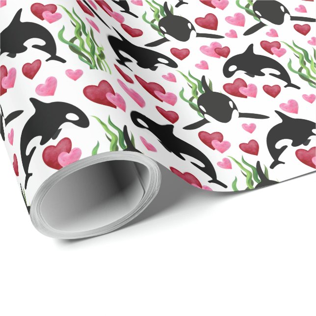 Orca Whale Valentine Wrapping Paper (Roll Corner)