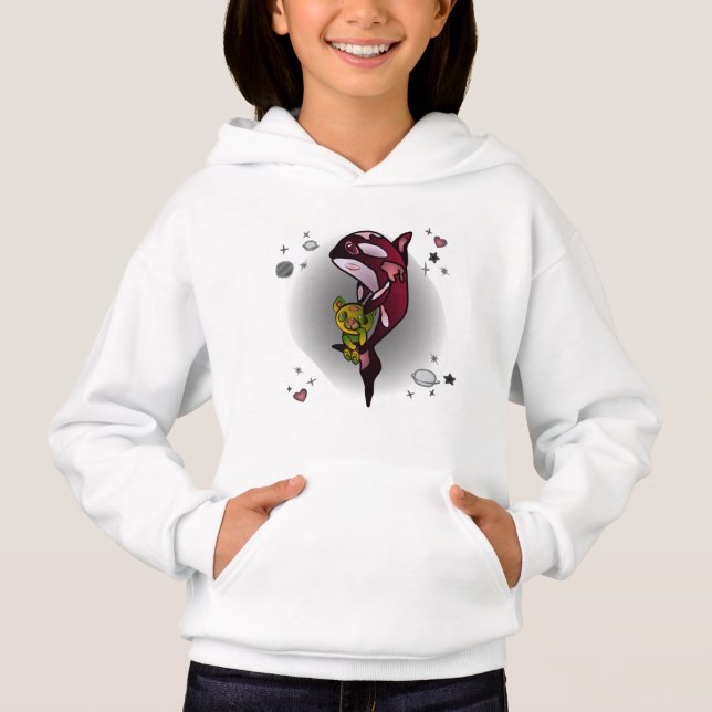 Orca Whale with Teddy Bear in Space Graphic Design (Front)